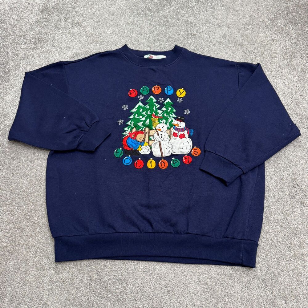 Vintage 90s Nutcracker Christmas Sweatshirt Womens XL Navy Snowman Bear Crewneck